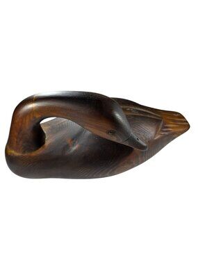Hand-Carved Wooden Swan duck goose Sculpture Signed 1988 Rustic Home Decor